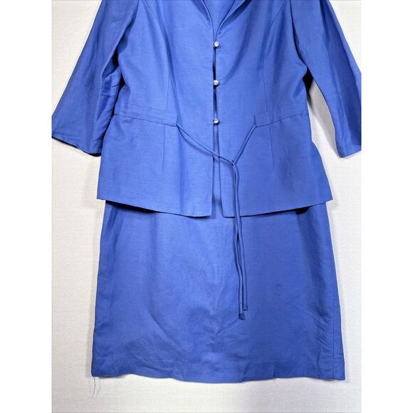 Yves Cossette Depeche Mode Womens Linen Blend Jacket & Dress Size 14 Blue - Picture 2 of 14